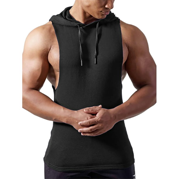 Men's Army Circle Star Black Sleeveless Vest Hoodie Workout Fitness Gym US V120